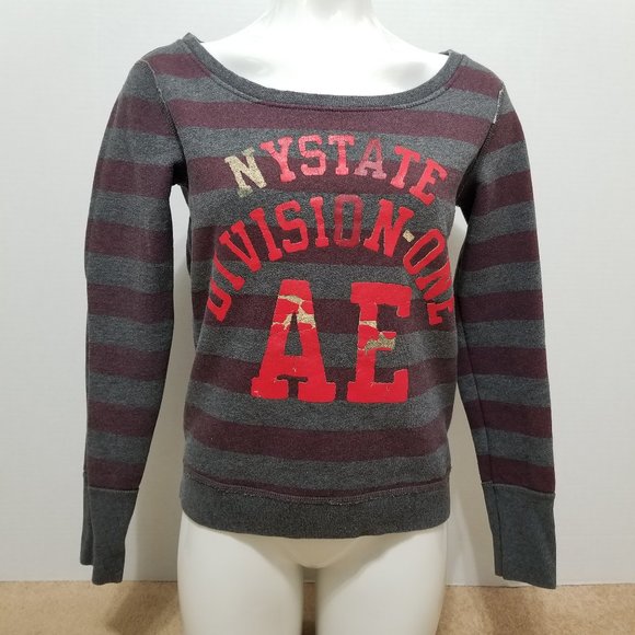 American Eagle sweatshirt Small retro rugby striped NY State Division graphic - Picture 1 of 12